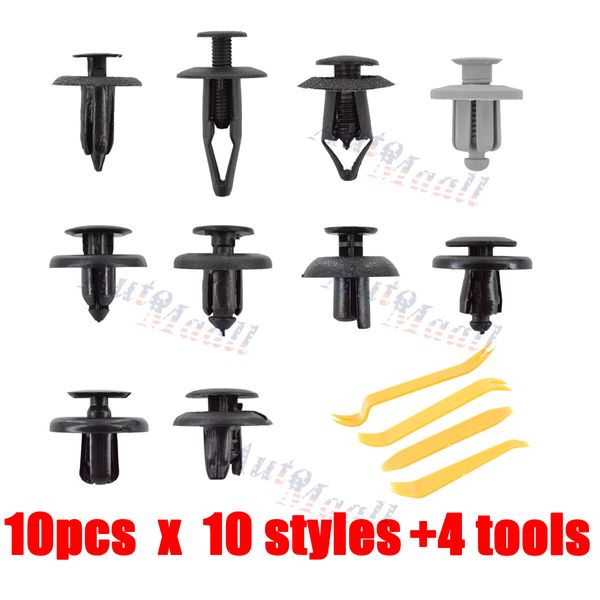100pcs 10 sizes Fender Liner Splash Shield Bumper Clips Fastener Rivets + 4Tools