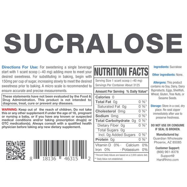 HR Supplements Sucralose Powder | 125 Grams | Zero Calorie Sweetener & Keto Sugar Substitute | Hard Rhino