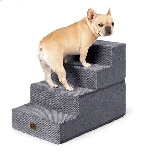 EHEYCIGA Dog Stairs for Bed 18”H, 4-Step Steps High Bed, Pet Grey