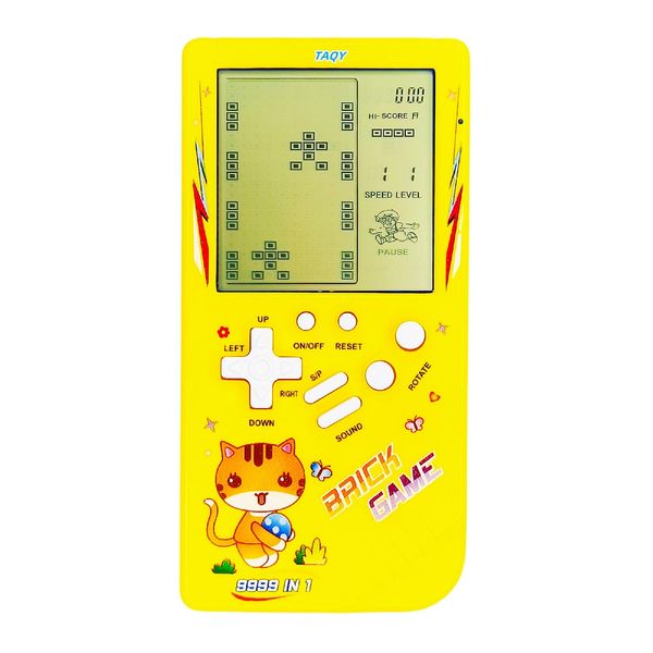 TAQY Cute Cat Pattern Block Game Console 23 Brick Games Racing/Tank Battle Retro Mini Game Machine Children's Game Console 70/80/90's Nostalgic Gifts Puzzle Toy Handheld Portable Game Device (Yellow)