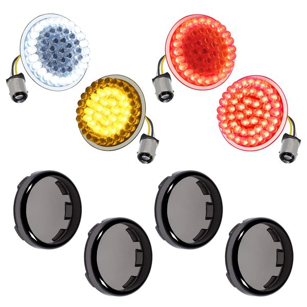 Amazicha 1157 LED Motorcycle Turn Signals 2" Bullet Front Rear Turn Signals Lens Covers Kit Compatible for 1986-2024 Harley Touring Street Glide Dyna Sportster Softail Electra Road Glide Iron 883