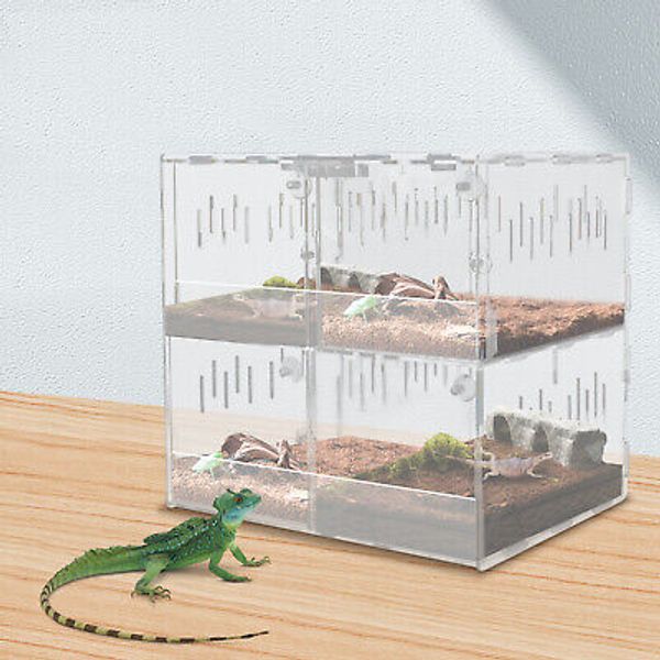 4-Grid Acrylic Reptile Terrarium Cage Lizard Tank Climbing Spider Snake Pet Box