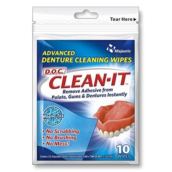 Clean-It Denture Cleaning Wipes, 60-Count by Majestic Drug (6 Packs of 10)