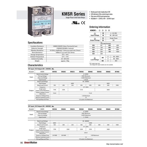 KMSR-AS0404, Solid State Relay, Single Phase, Input 90-264VAC, Load 90-480VAC, 40A, Zero Cross