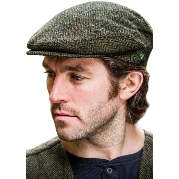 Mucros Weavers Irish Trinity Flat Cap for Men, Newsboy Hat (XX-Large, Col 27 Green Herringbone)