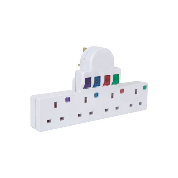 Plug-in 4 way mains adaptor with surge protection