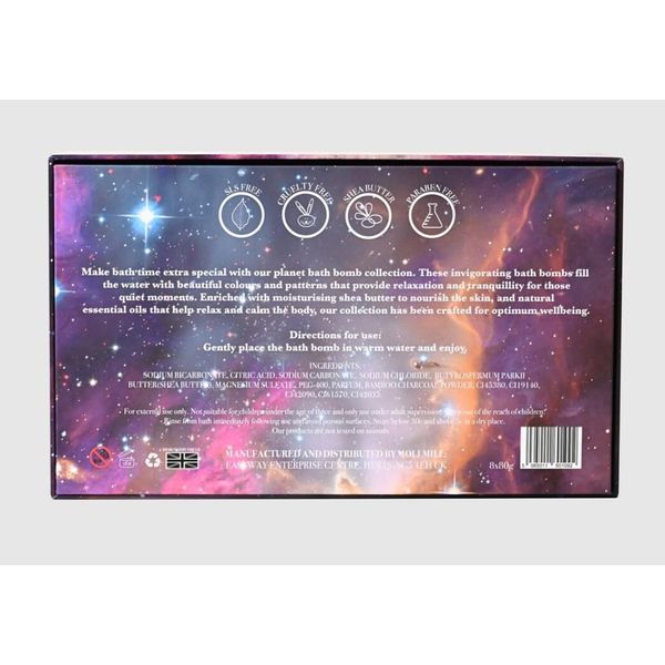 Set of 8 Luxury Planet-Themed Bath Bombs - 80g Bubble Bath Fizzers Enriched with Essential Oils and Shea Butter - Handmade, Organic, Vegan, and Cruelty-Free - Non-Staining Spa Gift for Men
