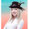 Attitude Studio Steampunk Costume Fedora Hat with Goggles Feather Gears - Black
