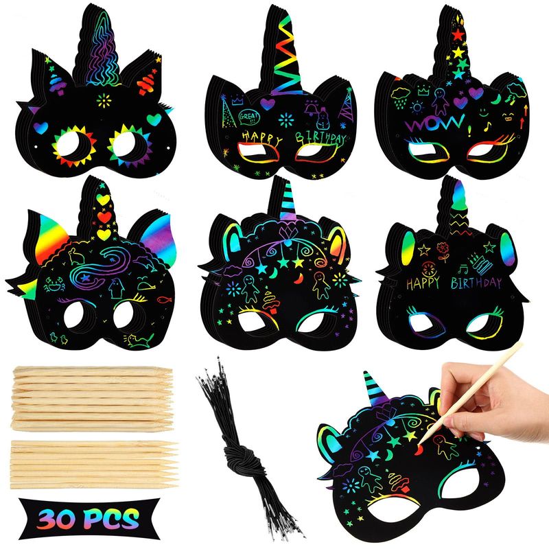 30 Pcs Unicorn Scratch Mask Unicorn Mask Unicorn Party Favors Rainbow ...