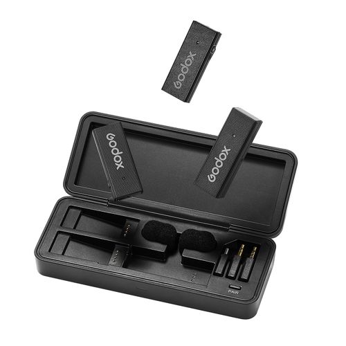 GODOX MoveLink Mini Wireless Mic (2 TX+1 RX+Charging Case), 100m(328ft) Range Wireless Microphones, 2.4GHz Noise Cancelling Mic, Wireless Lavalier Microphone for Record Interview, Vlogs （Type-C）