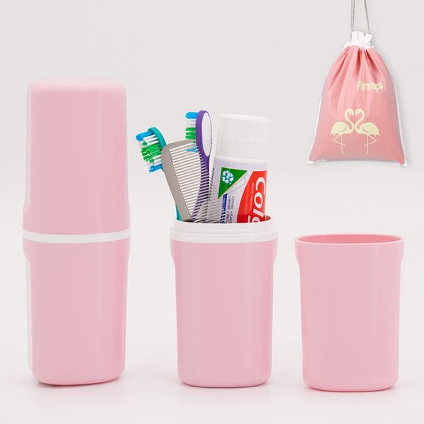 Toothbrush Travel case with Waterproof Travel Bag .Portable Toothbrush Holders Travel for Camping Travel Business School Home (Pink)