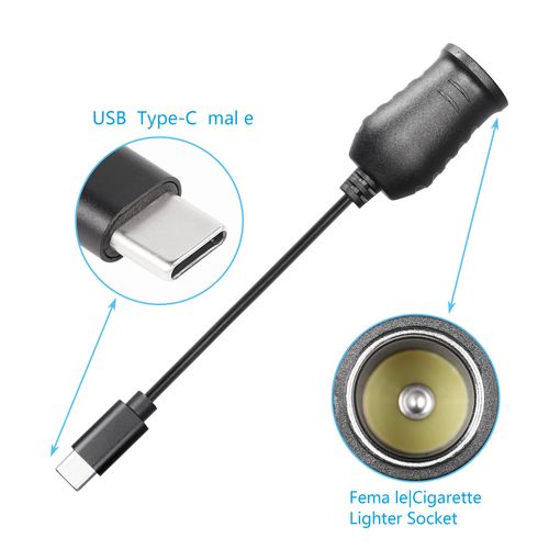 SinLoon USB C to Cigarette Lighter Adapter，15V USB Type-C Male Plug to Cigarette Lighter Adapter Cable,Work with a 45w ~ 100W PD USBC Charger,for Dash Cam, GPS, Car Led Light Strips(15V,3M)