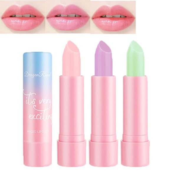 Pakivs 3 Stücke Lippenstift-Set mit Temperaturveränderung Langanhaltender Nahrhafter Lippenbalsam Gelee Kristall Feuchtigkeitsspendender Lipgloss Anti-Aging-Lippenpflege