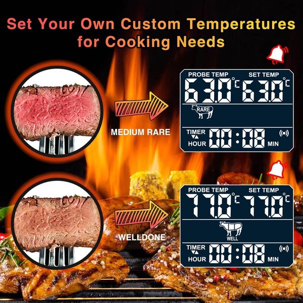 Digital Meat Thermometer Smoker Grill Oven BBQ Kitchen Buzzer Alarm,8 Presetting