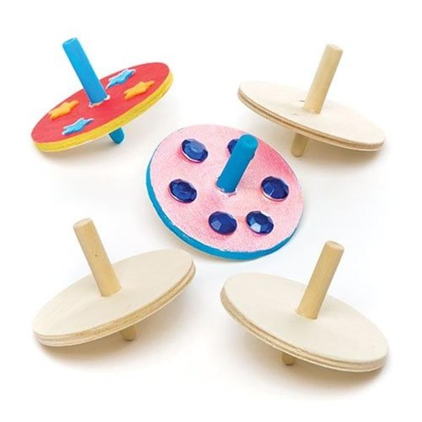 Baker Ross AR416 Wooden Spinning Tops (Pack of 6), Wood