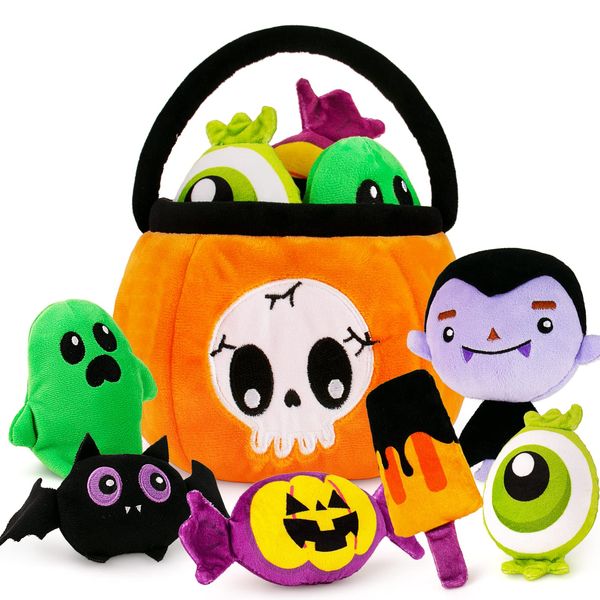 teytoy 6 Packs My First Baby Plush Pumpkin Toys Playset for Halloween Decorations,Soft Halloween Plush Baby Toys Gifts,Stuffed Crinkle Halloween Basket Toys for Infants Babies Toddlers