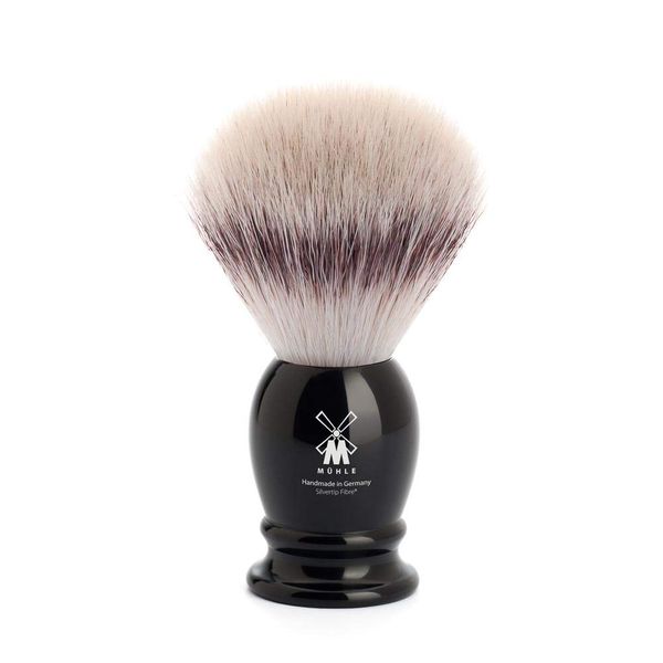 MÜHLE Classic Black Medium Silvertip Fiber Shaving Brush - Synthetic Luxury Shave Brush for Men, Rich Lather