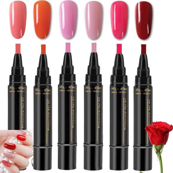 6 Colors Nail Polish Pens,Nail Art Pens Set,3 In 1 Nail Polish Pen,One Step Nail Gel Pen Brush for Nail Art DIY,Nail Gel Painting Pen Nail Art Kits,Nail Varnish Pens for Real Nail,Nail Pens Gel Polish