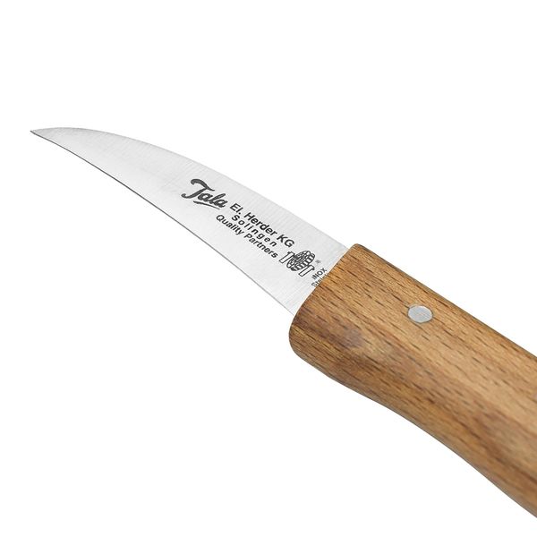 Tala Performance El Herder Kitchen Contoured Paring Knife for Peeling and Slicing Vegetables and Fruits, Solingen German Stainless Steel Curved Blade, Natural Beech Wood Handle (10A31396)