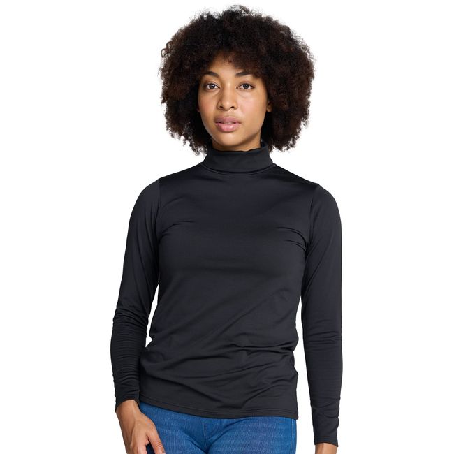 LAPASA Damen Rollkragen Thermounterhemd, Innenfleece Thermounterwäsche langärmliges Thermo-Shirt Funktionsunterwäsche Oberteil (L90), Schwarz (wärmer), S