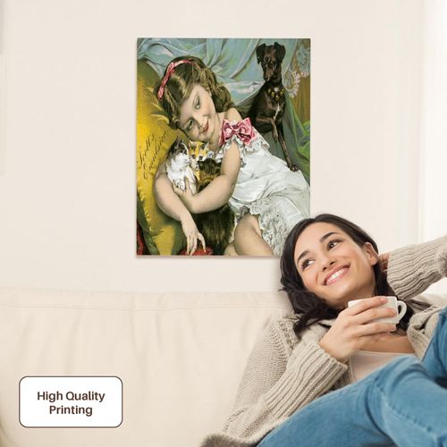 3dRose, Scotts Emulsion Cute Little Girl with Kittens and a Puppy, Museum Grade Canvas Wrap 16x20
