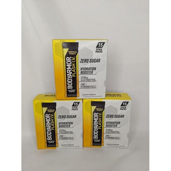 BB:12/24 BODYARMOR Flash IV Electrolyte 15 Packets Tropical Punch Zero Sugar Mix