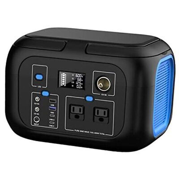 Portable Power Station 600W Power Bank 296Wh Solar Generator Black & Blue