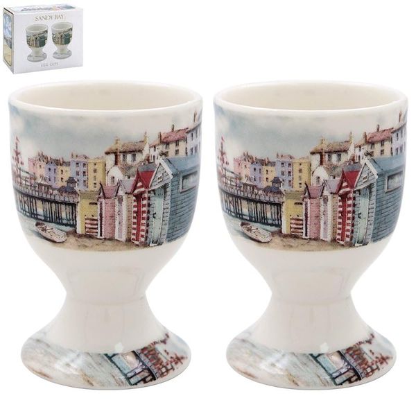 Egg Cups Sandy Bay Beach Ceramic Pots Breakfast Boiled Eggs Stands Server Holder