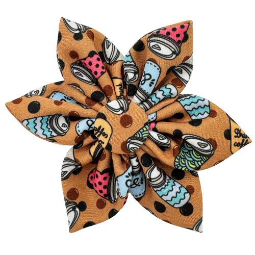 Huxley & Kent Pet Pinwheel | Coffee to Go-Go (Large) | Fall Collar Accessory for Dogs/Cats | Bow Collar Attachment | Cute, Comfortable Accessory | H&K Pinwheel for Pets