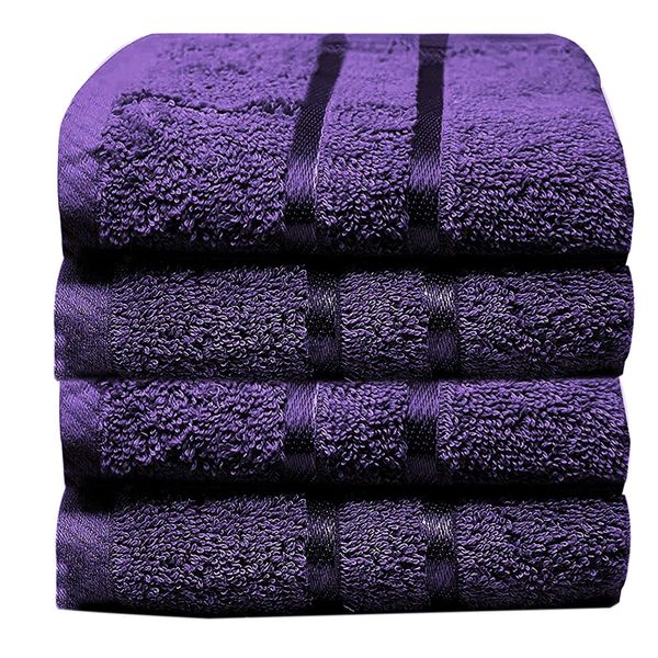 Towelogy® 600GSM Cotton Washcloths Multipack Quick Dry Flannels Face Towels Hotel Spa Bathroom Make Up Remover Cloths 30x30cm (Purple Eggplant, Pack Of 4)