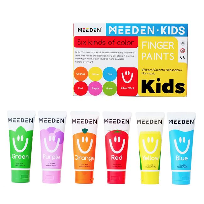 MEEDEN Safe Finger Paints for Kids Baby 3+ Age, Washable Non-Toxic Finger Painting Set for Toddlers, 60 ml 6 Colors Art Painting Supplies