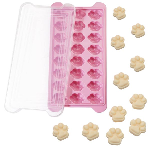 Charming Decor Silicone Ice Tray, 24 Cavities, Ice Tray, Easy To Take Out Lid Included, Cute Cat Paw Juice, Whiskey, Chocolate Mold Ice Tray (Pink)