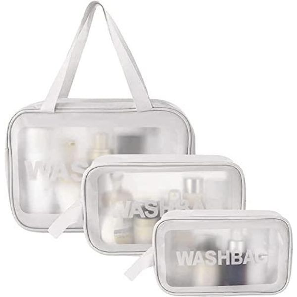 Vinyl pouch, clear pouch, WiViVi, waterproof 3-piece set, travel pouch, travel set, hot spring bag, semi-transparent PVC material, cosmetic pouch, makeup pouch, spa bag, makeup storage, large capacity, bath pouch (white)