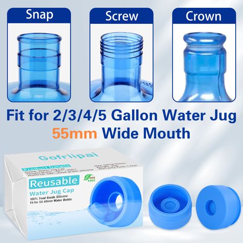 Gofriipai 3 and 5 Gallon Water Jug Cap, Silicone Reusable Replacement Cap, Non Spill Bottle Caps for 55mm Bottle Water Dispenser Caps - Pack of 3