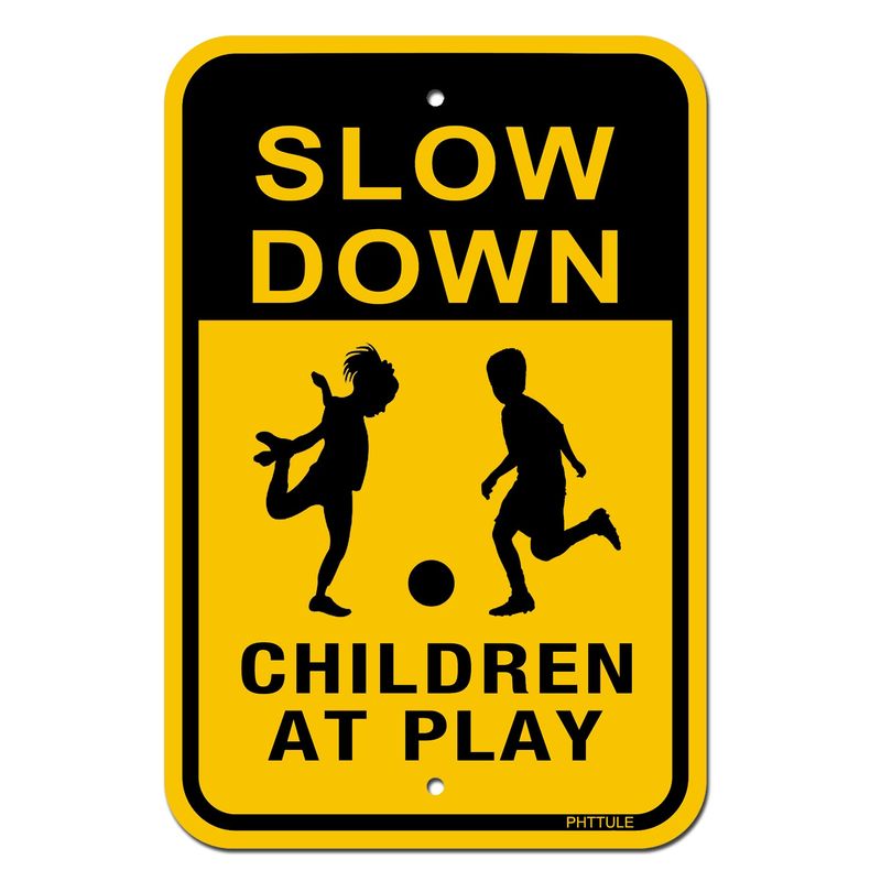 Slow Down Children at Play Sign, 18 x 12 inches Kids Playing Signs for ...
