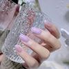 24 Pieces Nail Tips Purple Flash False Nails Cats Eye Nails