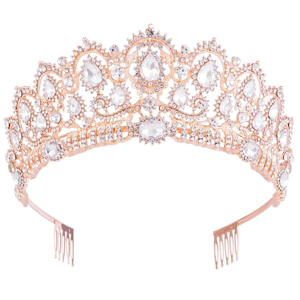 Crowns for Women, Vofler Rose Gold Tiara Baroque Vintage Headband Crystal Rhinestone Hair Jewelry for Women Queen Girl Bride Princess Birthday Wedding Pageant Prom Halloween Costume Party with Combs