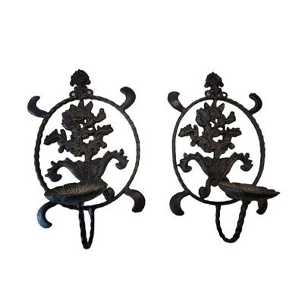 Heavy Wrought Iron Wall Sconces Vintage Scroll Black hand forged