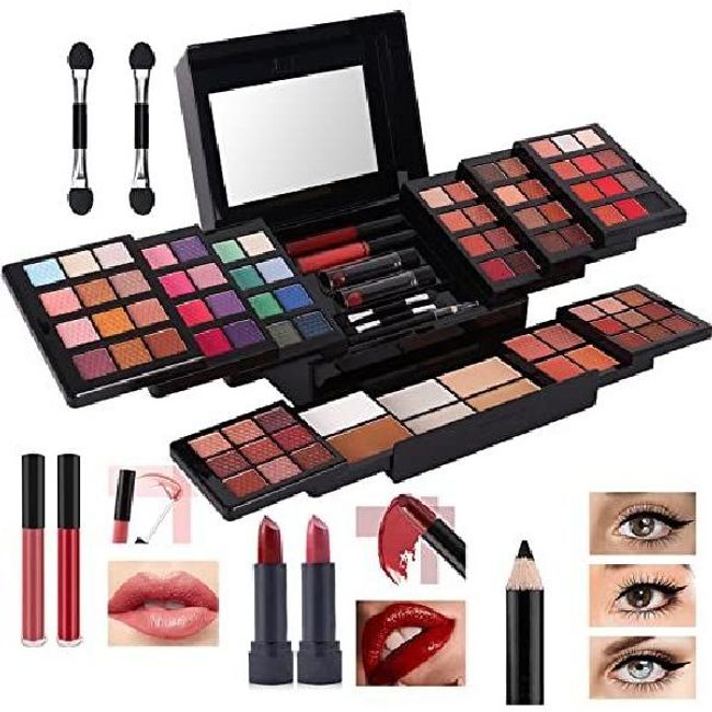 Moist Mall UNIFULL 190 Colors Makeup Palette Women's Professional Kit All-in-one Set for Women and Beginners Eyeshadow Lipstick Compact Powder Liner Glitter Concealer Brush (004-BL