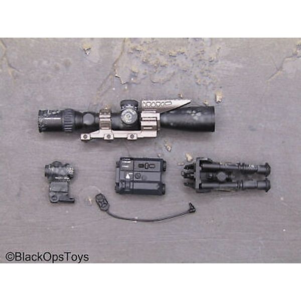 1/6 Scale Toy Kryptek Camo Sniper Scope w/Canted Red Dot Sight, PEQ, & Bipod