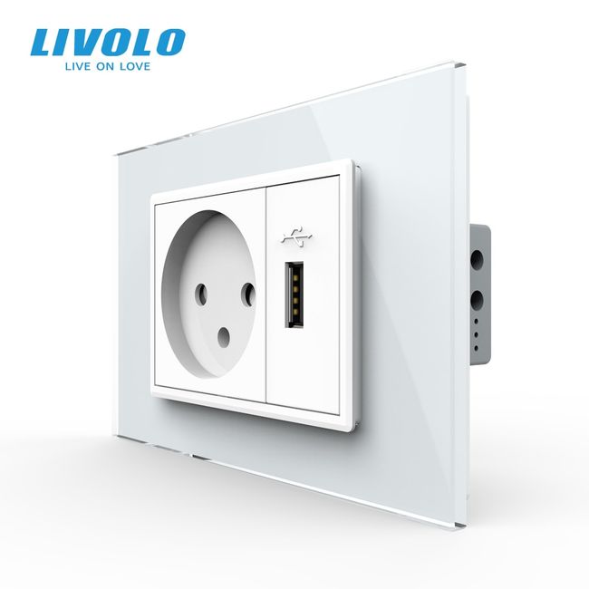 Livolo Israel 16A  Wall Power Socket with 2.1 A USB Charger , Crystal Glass Panel