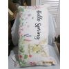 Decorative Pillow Easter Spring " Hello Spring " Flowers With Bunny Rabbit New