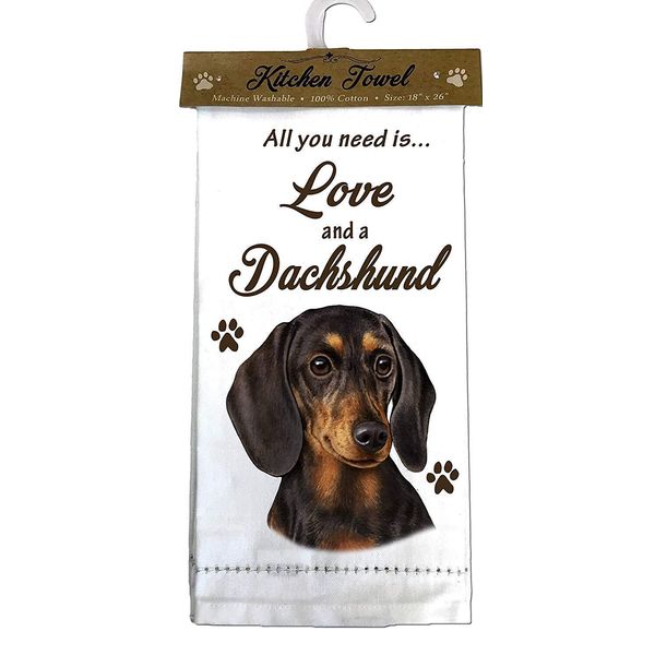 E&S Pets 700-14 Dachshund, Black Kitchen Towel, Off-white