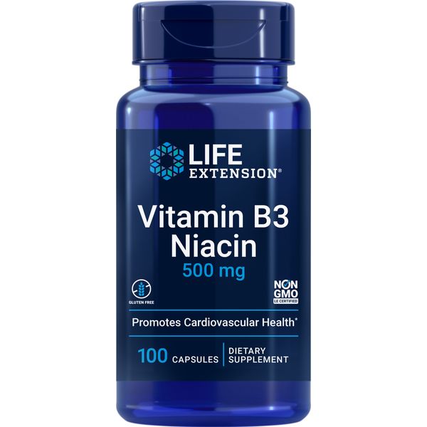 Life Extension Vitamin B3 Niacin 500mg for Cardiovascular Health 100 Capsules