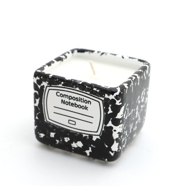 Hand poured 8 oz. soy unscented candle, Composition Notebook