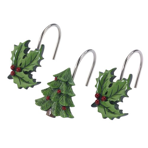 Spode - Shower Curtain Hooks, Holiday Bathroom Accessories, Set of 12 (Spode Christmas Tree Tartan Collection)
