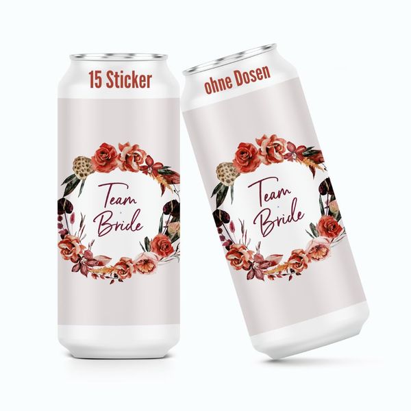 heaven+paper Prosecco Tin Stickers JGA Flower Wreath "Team Bride" Decorative Jga Accessories & Wedding Decoration Extraordinary (15 x Set) for All Standard Champagne Tins - Prosecco Tins Stickers