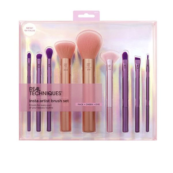 Real Techniques Insta Artist Brush Kit, Face, Cheek & Eye Brush Set, Makeup Brush Kit, For Foundation, Blush, Bronzer, Concealer, & Eyeshadow, Professional Quality Makeup Tools, 9 Piece Set