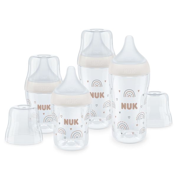 NUK Perfect Match Babyflaschenset | Ab 3 Monate | Passt sich dem Baby an | Temperature Control | Anti-Colic | 150 ml und 260 ml | BPA-frei | Silikontrinksauger | Regenbogen | 4 Stück