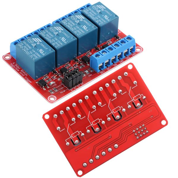 JESSINIE 24V Relay Module with Optocoupler Isolation, 4 Channel High/Low Level Trigger, Compatible with Arduino Raspberry Pi for DIY Projects